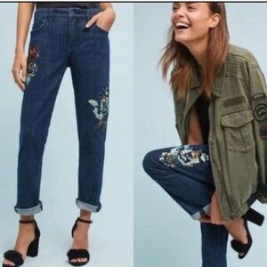Anthropologie Pilcro Boyfriend Jeans Size 26 Sequin Floral Embellished Denim